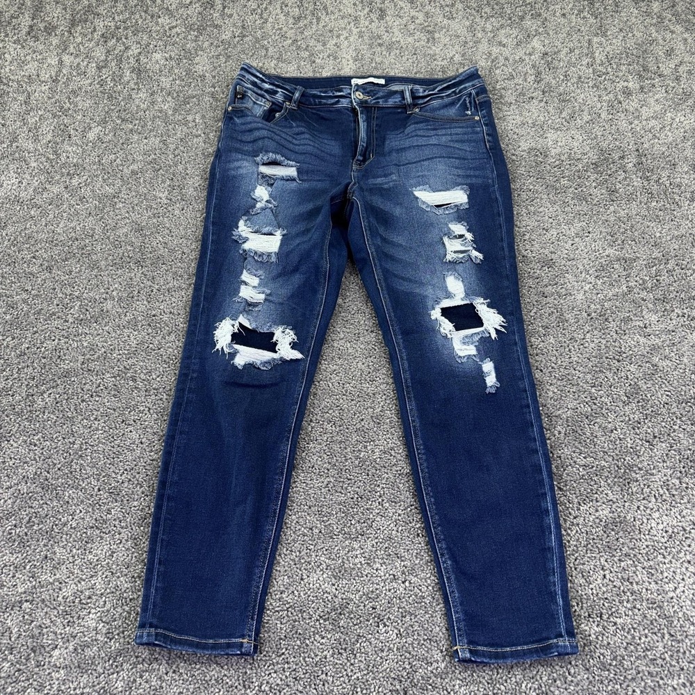 KanCan Jeans Womens 16 Blue Skinny Distressed Stretch Denim Medium Wash